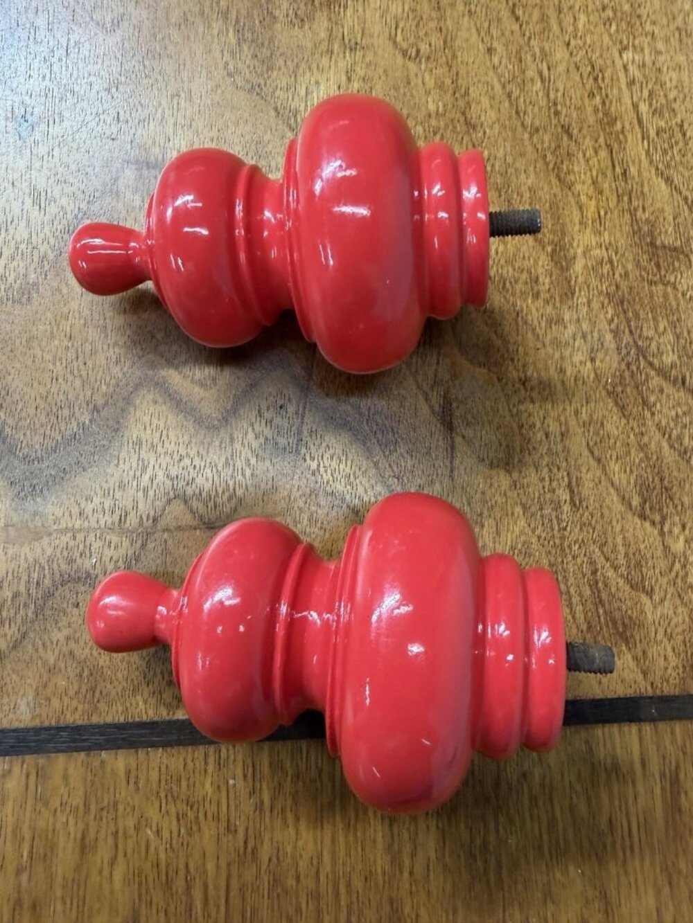 Vtg 2000s Pottery Barn Drapery Rod Finials Set of 2 Glossy Red Modern Colorful - Picture 4 of 5
